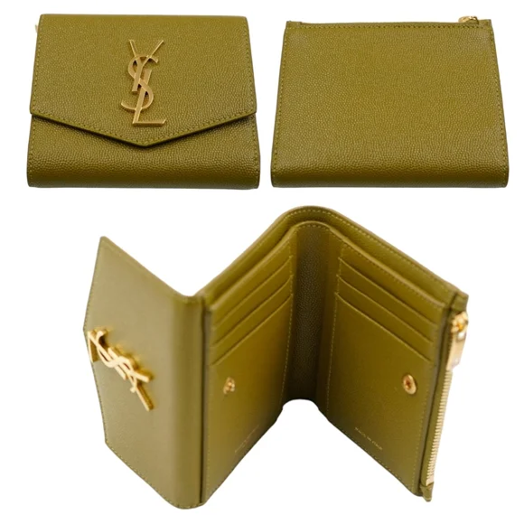 Rare Saint Laurent YSL Uptown Compact Wallet in Grain De Poudre Embossed Leather